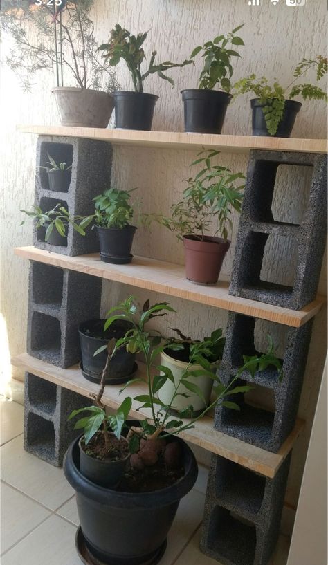 Cinder Blocks Shelf, Cinder Block Potting Bench Ideas, Outdoor Plant Shelf Ideas Diy, Outdoor Plant Shelf Ideas Patio, Planter Shelf Outdoor, Cinder Block Plant Shelf, Cinder Block Shelf Outdoor, Cinder Block Shelves Outdoor, Diy Plant Shelf Outdoor