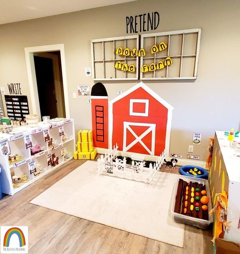 Farm Pretend Play Preschool, Themed Dramatic Play Areas, Infant Room Dramatic Play, Farm Themed Daycare Room, Dramatic Play Classroom Set Up, Pretend Playroom Ideas, Photography Dramatic Play, Creative Curriculum Dramatic Play, Farm Dramatic Play Preschool Ideas