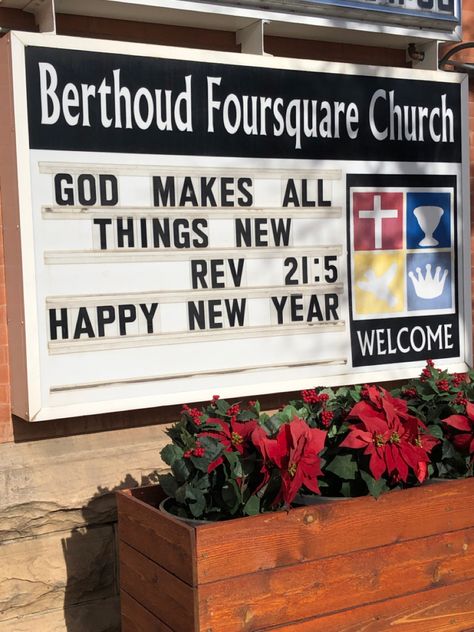 New Year Church Sign Sayings, Church Signs For The New Year, New Year Church Signs, New Years Church Signs, Church Sign Sayings, Sign Sayings, Church Bulletin Boards, Church Signs, Church Bulletin