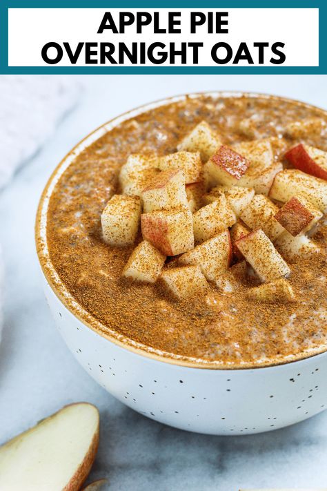 These Apple Pie Overnight Oats are deliciously creamy and full of the flavors of apple pie! They're also full nourishing ingredients like oats, chia seeds, flax seeds, applesauce, Greek yogurt, cinnamon, and more. Loaded with protein and fiber, they make a fantastic healthy, balanced breakfast you can grab-and-go. Healthy Balanced Breakfast, Are Overnight Oats Healthy, Apple Pie Overnight Oats, Oats With Yogurt, Apple Overnight Oats, Overnight Oats Healthy, Balanced Breakfast, Diced Apples, Flax Seeds