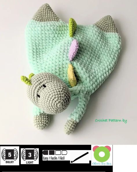 Dino Comforter | PDF Amigurumi Lovey, Dinosaur Lovey, Dinosaur Comforter, Crochet Dinosaur Patterns, Lovey Crochet, Crocheted Fox Pattern, Lovey Pattern, Crochet Lovey, Crochet Dinosaur