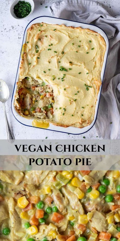 Vegan Chicken Pot Pie, Vegan Pasta Bake, Vegan Pies Recipes, Vegetarian Pot Pie, Creamy White Sauce, Vegan Pot Pies, Vegan Shepherds Pie, Chicken Mashed Potatoes, Sweet Corn Soup