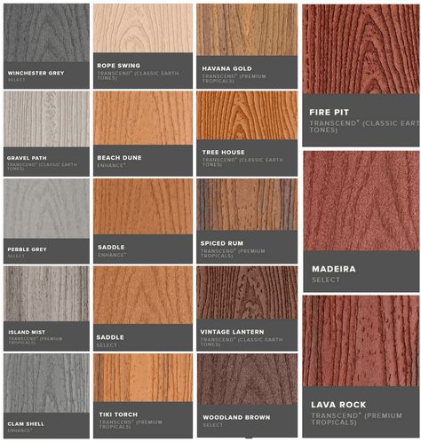 Composite decking, Trex, Fiberon, Timbertech, Azek, Zuri, composite and pvc deck boards colors, Ipe wood Canada is a composite decks and patios supplier in Toronto, Montreal, Buy composite decking at lowest cost price in Ontario, Quebec. Trex Composite Decking Colors, Wood Deck Colors, Trex Deck Designs, Trex Colors, Composite Decking Colors, Composite Decks, Composite Wood Deck, Deck Remodel, Pvc Decking