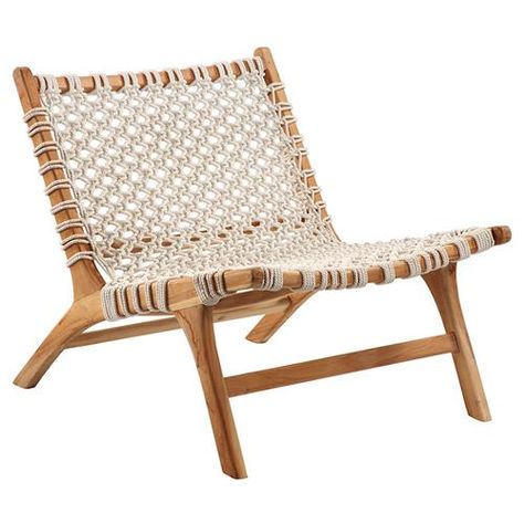 Steve Coastal Beach Brown Teak Wood White Rope Seat Occasional Chair Wood Lounge Chair, Dovetail Furniture, Rope Chair, Woven Chair, Linen Armchair, Hans Wegner, Occasional Chair, Teak Frame, Upholstered Arm Chair