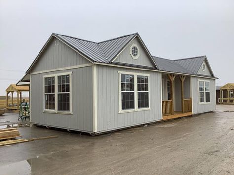 We cannot get over how beautiful this cabin is! 😍 The Exotic - 16x42 - $23,796.61 tax included The exotic floorplan is made with a one bedroom, large living room and spacious kitchen - Open concept. #GiddingsTexas #Texas #Giddings #customcabins #derksenportablebuildings #portablebuildings #portablegarages #metalcarports #metalgarages #barns #barndominium #custombarns #shedtohouse #runinshed #dogkennels #playhouses #greenhouses #horseshed 640 Sq Ft House, Simple Low Cost House Plans, How To Build A Small House Diy, Tiny Home Above Garage, 16x38 Floor Plans, Shed Homes Floor Plans, Small Guest House Ideas Backyards, Mobile Home To House, Large Tiny Homes