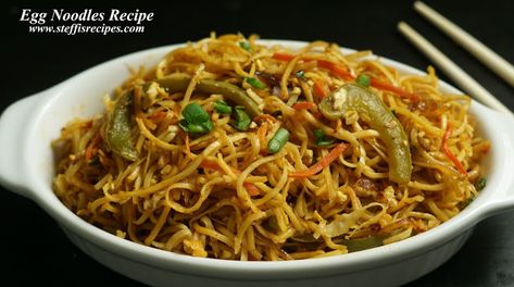 Egg Noodles Recipe | Steffi's Recipes Spicy Egg Noodle Recipes, Spicy Egg Noodles, Fine Egg Noodle Recipes, Chinese Egg Noodles Dishes, Fry Noodles Chinese, Spicy Noodles With Egg, Chinese Coleslaw, Indo Chinese Recipes, Egg Noodle Recipes