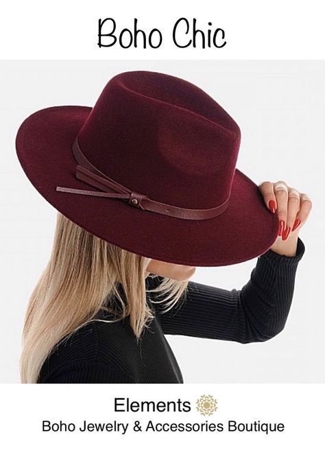 Add a little Boho style to your wardrobe with these stylish wide brim wool blend fedora hats! Visit My Elements Shop on Etsy, Pinterest or Facebook #fashion #widebrimhats #fedora #womenshats #accessories #bohostyle #fallwinterhats #bohoboutique #myelementsshop Wide Brim Hat Men, Burgundy Hat, Black Fedora Hat, Vacation Shopping, Hat Fedora, Black Fedora, Boho Boutique, Wide Brim Fedora, Boho Chic Jewelry