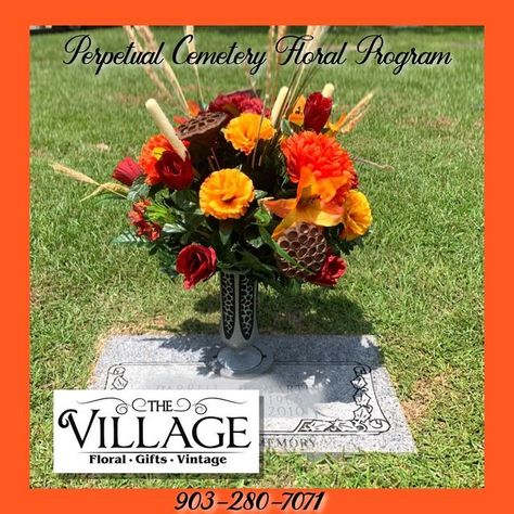 The VILLAGE Floral & Gifts on Instagram: "……Lets visit about keeping flowers on your loved one’s graves. We have a program for that. You pick the colors and dates, we will handle the rest." Cardinal Tree, Fall Cemetery, Cemetary Decorations, Cemetery Vases, Grave Flowers, Cemetery Decorations, Grave Markers, Fall Floral Arrangements, Christmas Cardinals