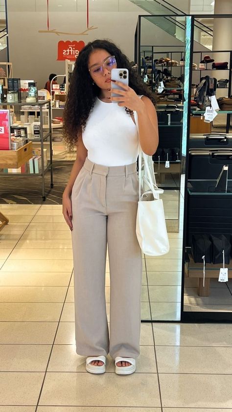 Plus Trousers Outfit, Work Fits Aesthetic Casual, Business Event Outfits For Women, How To Dress Slacks Women, Business Casual Outfits With Sandals, Casual Outfits Black Women Spring, Real Estate Agent Outfits Casual, Comfortable Chic Outfits Classy, Modest Slacks Outfit