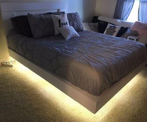 Bedroom project! Floating Cloud Bed, Lighting Under Bed, Led Around Bed, Bed With Led Lights Under, Led Lights Under Bed, Bed Lighting Ideas, Led Under Bed, Led Lights Bed, Led Light Bed