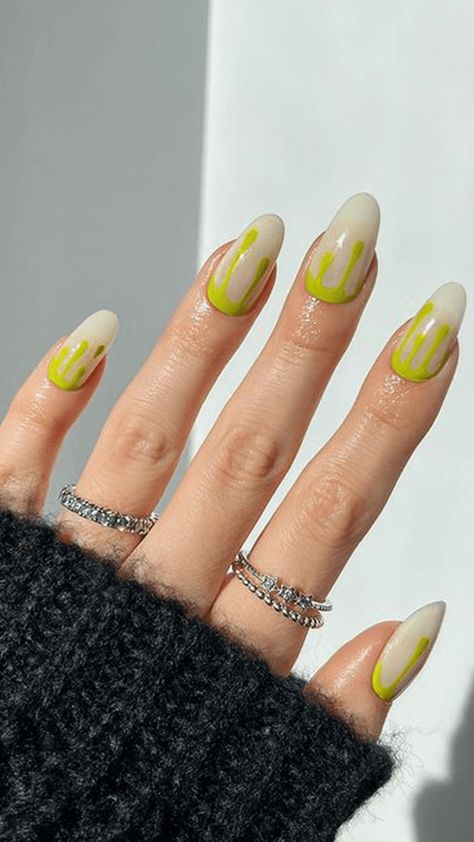 Slime Drip Nails, Green Slime Nails, Slime Green Nails, Lime Nail Art, Slime Nails, Green Mani, Lime Nails, Coffin Nails Ombre, Watermelon Nails