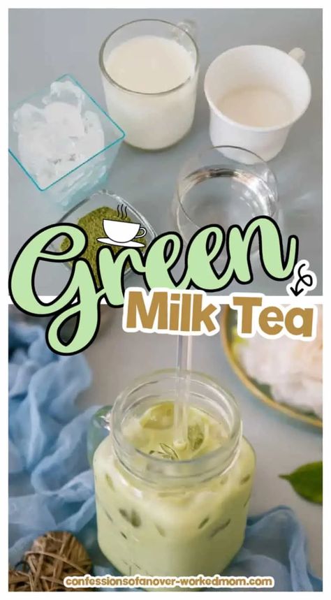 Green Milk Tea Recipe, Matcha Milk Tea Recipe, Recipes With Milk, Green Tea With Milk, Green Milk Tea, Iced Green Tea Recipe, Green Tea Latte Recipe, Coconut Milk Tea, Milk Tea Recipe