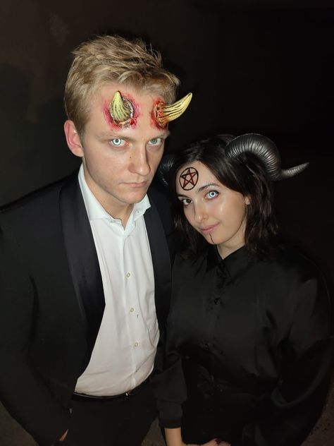 Halloween demons Lucifer. Halloween couple costumes ideas Demon Couple Costume, Duo Halloween Costumes Scary, Lucifer Costume, Halloween Couple Costume Ideas, Demon Halloween Costume, Couple Costume Ideas, Halloween Costume Couple, Halloween Couple Costume, Demon Costume