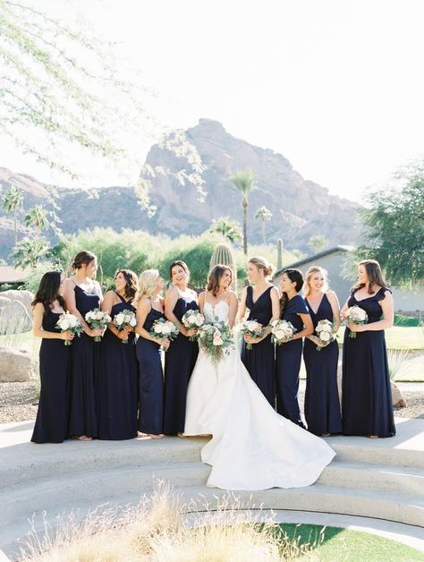 Navy Black Tie Wedding, 9 Bridesmaids Photography, Mismatched Winter Bridesmaid Dresses, Navy Mismatched Bridesmaids, Navy Bridesmaid Dresses Mismatched, Navy Dress Bridesmaid, Mismatched Navy Bridesmaid Dresses, 9 Bridesmaids, Navy Bridesmaids Dresses