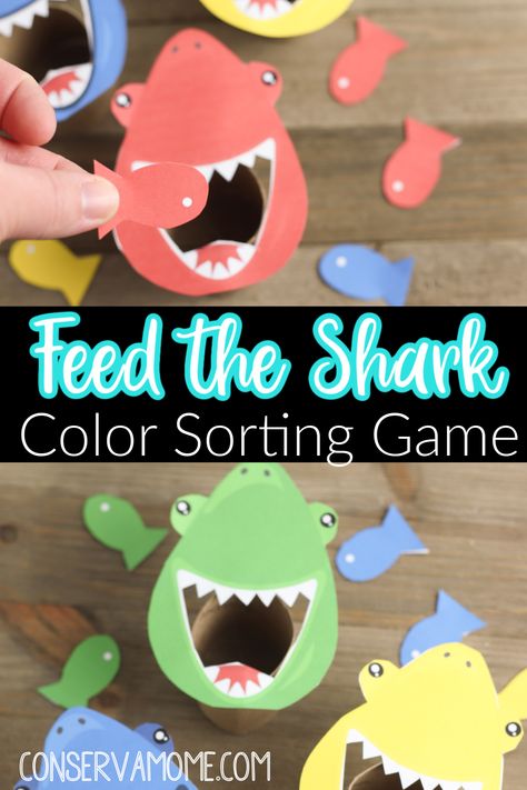 Looking for a fun activity that will teach your little one all about color sorting then you've come to the right place! Check out this fun  Ocean Themed learning game, Feed the shark color sorting game that will give your little ones hours of fun and learning. Free Printable! Feed The Shark, Learning Colors Activities, Color Activities For Toddlers, Shark Activities, Ocean Theme Preschool, Preschool Colors, Sorting Games, Ocean Activities, Fine Motor Skills Activities