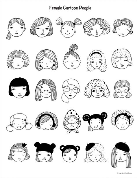 Easy How to Draw People as Cartoons Cartoon Drawing Of People, Easy Face Doodles, Simple Faces Drawings, Cartoon Woman Face, Faces To Draw Easy, How To Draw Cartoon Faces, Doodle People Cute, Easy Cartoon Faces, Drawing Characters Character Sketches