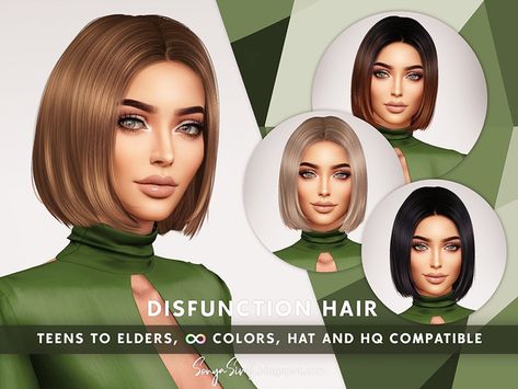 DISFUNCTION HAIR NOW PUBLIC | Patreon Color Overlay, Modern Bob, Sims 4 Download, Pelo Sims, Baby Shower Treats, Sims 4 Game Mods, Tumblr Sims 4, Hair Pack, Sims Games