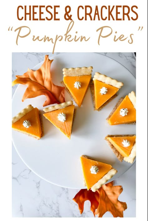 How cute are these?? They’re perfect to snack on while you wait on thanksgiving dinner. Visit xoxoterri.com to learn how to make them! Cheese And Cracker Pumpkin Pie Appetizers, Cheese And Cracker Thanksgiving Tray, Pumpkin Pie Crackers And Cheese, Pie Cheese And Crackers, Cheese Pumpkin Pie Crackers, Pumpkin Pie Cheese Crackers, Turkey Cheese And Crackers, Pumpkin Pie Cheese And Crackers, Pie Shaped Cheese And Crackers