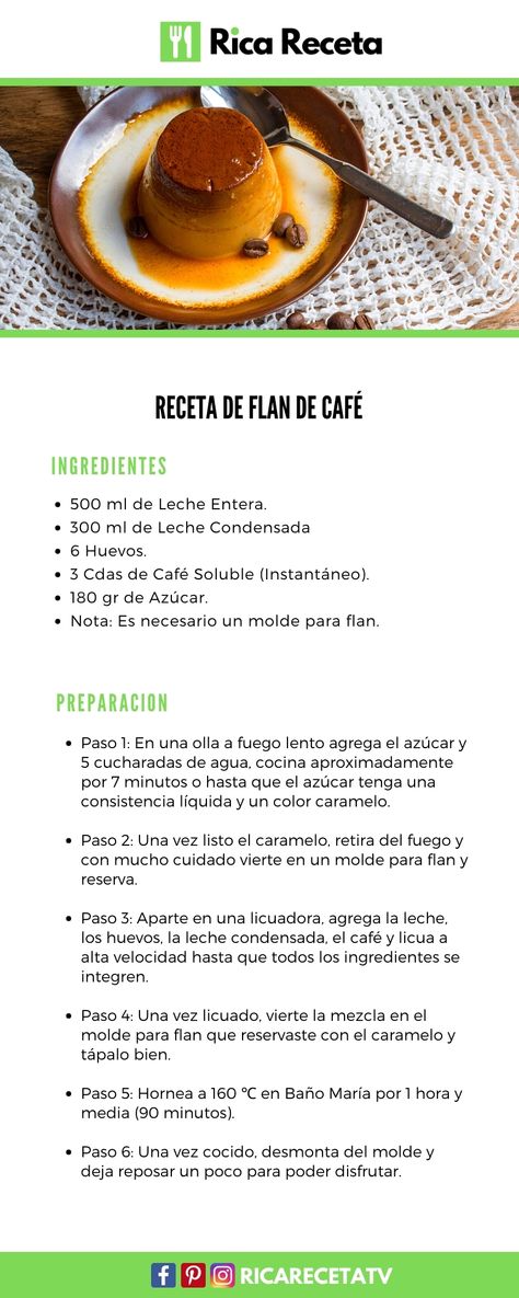 Aprende como hacer Flan de Café con Leche Condensada de manera Facil y Rapida. #recetasfacil #recetasrapidas #recetascaseras #comida #cocina #recetas #receta #recetasdepostres #postres #dulces #flan #lechecondensada #flandecafe #flanconcafe #postrefacil #postrecasero #cafe #postre Kinds Of Desserts, Flan, Baking, Quick Saves