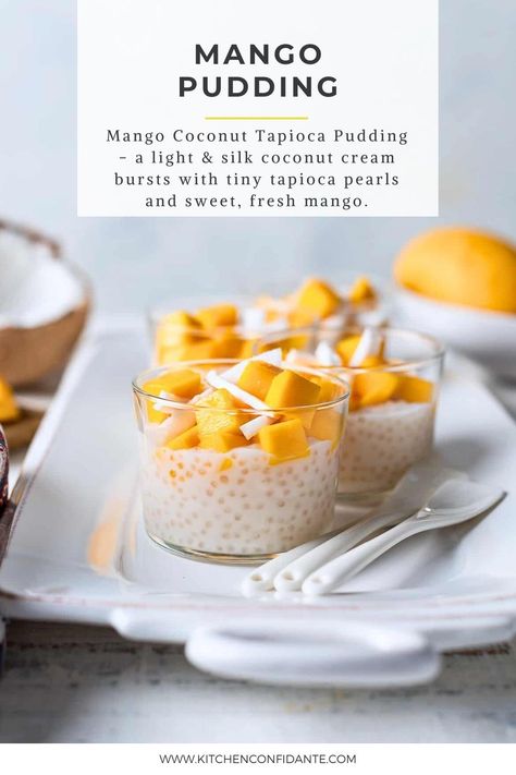 Mango Coconut Tapioca Pudding. Mango And Sticky Rice, Coconut Sago, Coconut Tapioca Pudding, Coconut Tapioca, Sago Pudding, Tapioca Recipes, Tapioca Pudding, Mango Sticky Rice, Sweet Dips