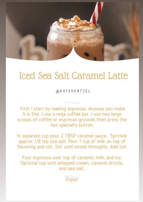 Add sea salt to any latte to make it salted! Salted Caramel Coffee Recipe, Salted Caramel Latte Recipe, Caramel Iced Latte, Caramel Coffee Recipe, Salted Caramel Iced Coffee, Caramel Latte Recipe, Easy Salted Caramel, Salted Caramel Coffee, Ninja Coffee Bar