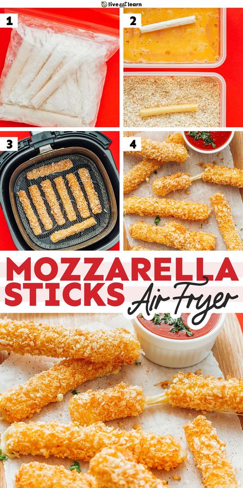 Crispy Air Fryer Mozzarella Sticks Air Fryer Mozzarella Sticks, Air Fryer Mozzarella, Homemade Mozzarella Sticks, Mozzarella Sticks Recipe, Homemade Mozzarella, Making Baked Potatoes, Homemade French Fries, Fried Oysters, Smart Oven