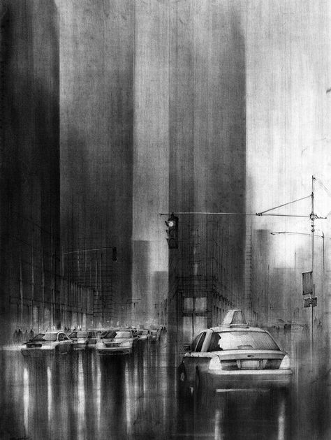 Pencil drawings Abstract Charcoal Art, Pencil Sketches Landscape, Pencil Drawing Inspiration, Cityscape Drawing, Landscape Pencil Drawings, Abstract Pencil Drawings, Graphite Art, Realistic Pencil Drawings, Nature Art Drawings