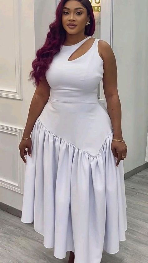 Crepe Long Gown Styles, African White Lace Dress, White Dresses For Church, Ankara Dress Styles For Church, Crepe Gown Styles, Crepe Styles, Boubou Styles For Women, Classy Short Dresses, Modest Dresses Fashion