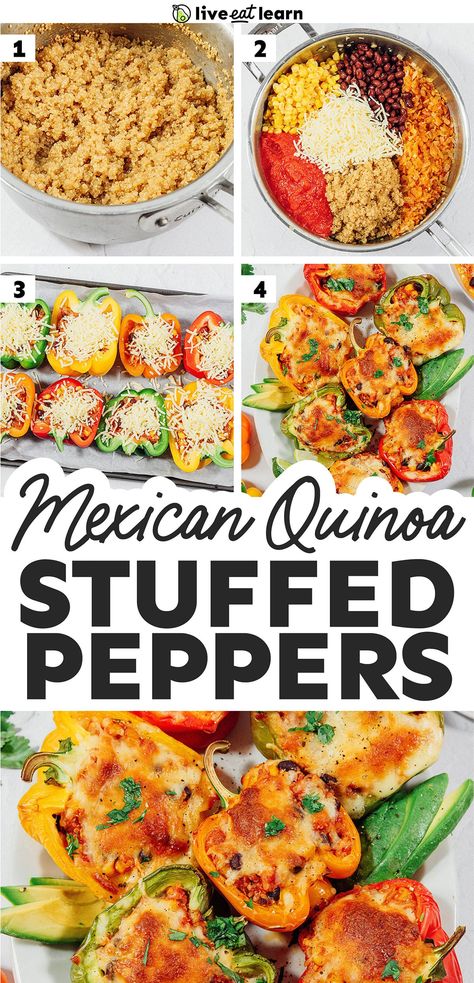 With gooey jack cheese, protein-packed quinoa, and tender black beans, these Mexican-style Quinoa Stuffed Peppers make a healthy dinner or meal prep. We've taken classic Mexican spices paired with easy cooking methods to create the ultimate vegetarian stuffed pepper recipe that we know you'll love! Stuffed Pepper Recipe, Vegetarian Mexican Recipes, Vegetarian Stuffed Peppers, Quinoa Stuffed Peppers, Pepper Recipe, Vegetarian Mexican, Healthy Vegetarian Dinner, Beachbody Recipes, Homemade Enchilada Sauce