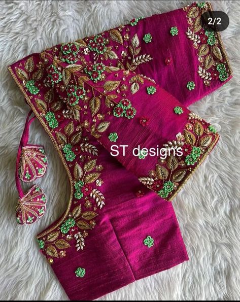 Maggam On Net Cloth, Blouse Designs Latest Work Design, Full Embroidery Blouse Designs, Pink Colour Maggam Work Blouses, Heavy Thread Work Blouse Designs, Latest Bridal Maggam Work Designs, Simply Blouse Designs, Latest Maggam Works, Violet Blouse Designs For Saree