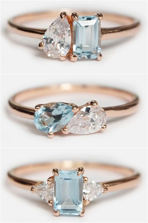 Engagement Rings Asymmetrical, Bezel Toi Et Moi Ring, Aqua Marine Engagement Ring, Asymmetrical Engagement Ring, Memory Ring, Gothic Engagement Ring, Unusual Engagement Rings, Unique Engagement Ring Settings, Emerald Cut Diamond Engagement Ring