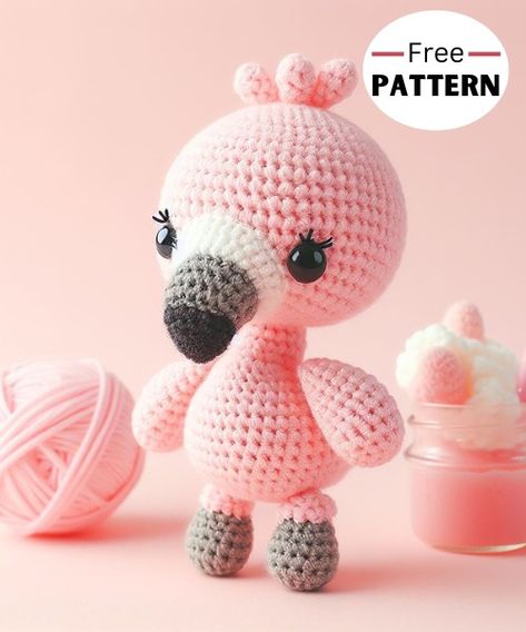 Baby Flamingo Amigurumi Free Pattern Easy Crochet Flamingo, Flamingo Lovey Crochet Pattern, Pink Crochet Free Pattern, Crochet Pink Flamingo Free Pattern, Flamingo Amigurumi Free Pattern, Crochet Flamingo Pattern Free, Flamingo Crochet Pattern Free, Crochet Flamingo, Knitted Stuffed Animals