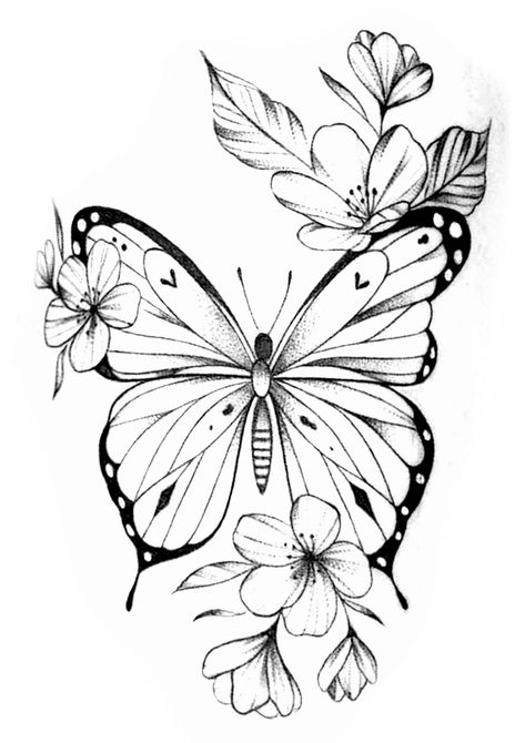 Butterfly Drawing Outline Tattoo Ideas, Floral Butterfly Tattoo, Butterfly Drawing Outline, Butterfly Line Drawing, Feminine Shoulder Tattoos, Arm Tattoos Drawing, Butterfly With Flowers Tattoo, Lion Art Tattoo, Butterfly Tattoo Stencil