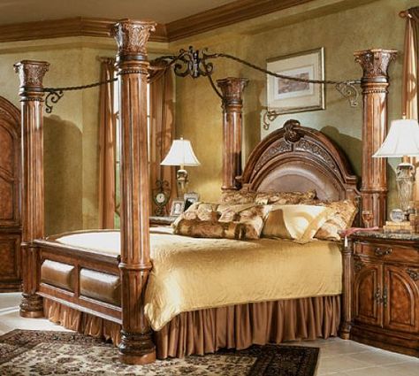 expensive canopy beds | Monte Carlo Queen Poster Canopy Bed Medium Brown Finish $2,809.00 King Size Bedroom Furniture Sets, Victorian Bedroom Set, Canopy Bedroom Sets, King Size Bedroom Sets, Bed With Posts, Canopy Bedroom, King Sized Bedroom, Victorian Bedroom, Classic Bedroom