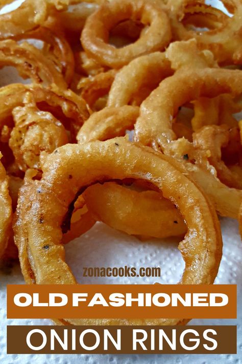 These Old Fashioned Onion Rings are deep fried to a crispy golden brown with the perfect batter coating over delicious sweet onion rings. This recipe uses just 8 ingredients and takes just 15 minutes! This recipe makes a small batch side dish just right for 2 to 4 people. It makes a great homemade appetizer or a side of onion rings for your favorite burger or sandwich. Onion Rings Batter Recipe, Onion Rings Recipe Easy, Onion Ring Batter, Fried Onion Rings Recipe, Fried Onions Recipe, Battered Onion Rings, Homemade Onion Rings, Beer Battered Onion Rings, Onion Rings Recipe