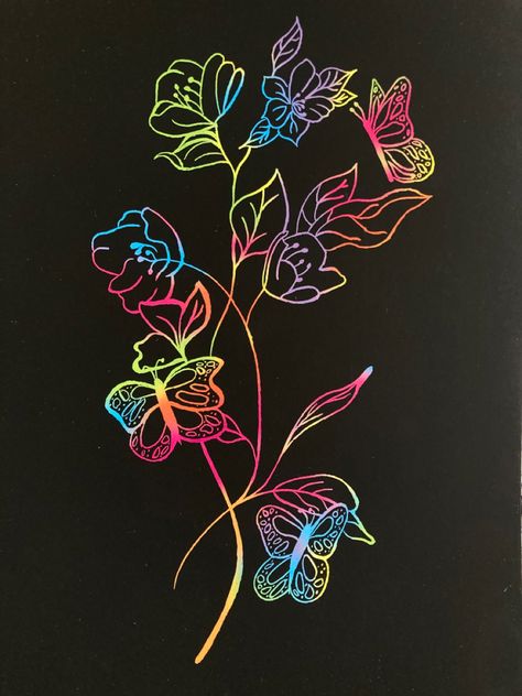 Rainbow Scratchboard Art, Scratchboard Art Easy, Scratch Book Ideas, Scratch Book Art, Scratch Art Ideas Easy, Scratch Art Designs, Rainbow Scratch Art Ideas, Scratch Art Ideas, Blackout Book