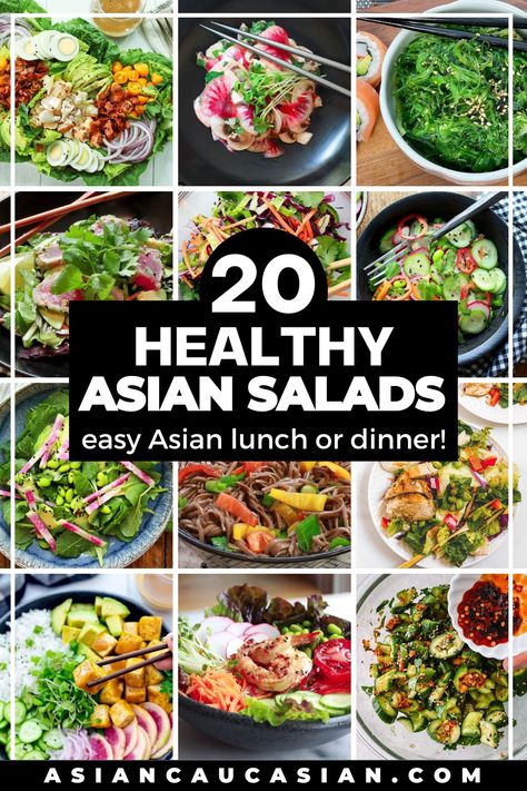 Low Calorie Asian Salad, Asian Salad Ideas, Sushi Salad Recipe, Korean Salads, Healthy Asian Salad, Chinese Noodle Salad, Japanese Salads, Asian Salad Recipes, Miso Shrimp