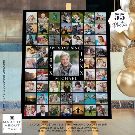 Birthday 55 Photo Collage AWESOME SINCE 50th Photo Collage, Picture Display Ideas For Party, Photo Display Ideas For Party, Photo Collage Ideas, Graphics Background, Birthday Photo Collage, Then And Now Photos, Birthday Collage, Wedding Gifts For Parents