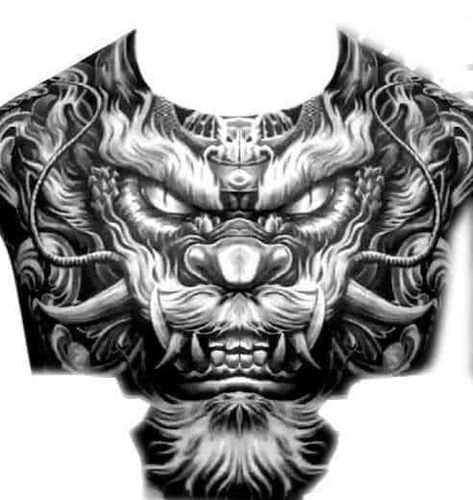 Chest Tattoo Men Ideas Full, Full Chest Tattoo Men, Dragon Chest Tattoo, Chest Tattoo Japanese, Chest Tattoo Men Ideas, Tattoo Men Ideas, Dragon Koi Tattoo Design, Tato Irezumi, Foo Dog Tattoo Design