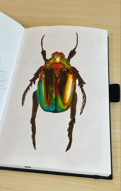 Colorful, beetle, crayola markers, sketchbook art, drawing Art With Crayola Markers, Marker Art Crayola, Drawing With Crayola Markers, Crayola Marker Drawings, Crayola Marker Art, Beetle Doodle, Alcohol Markers Art Ideas, Beetle Sketch, Crayola Drawing