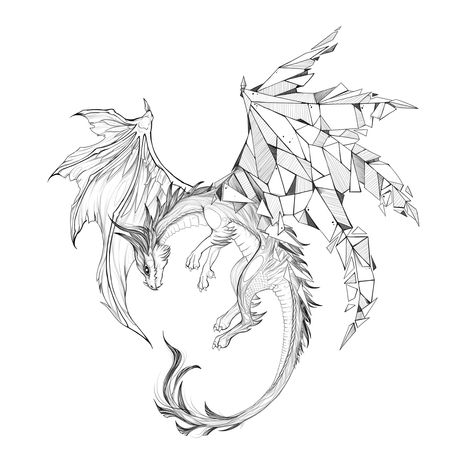 Geometric Dragon Tattoo, Tattoo Designs Line Art, Geometric Dragon, Dragon Tattoo Drawing, Drawing Dragon, Dragon Tattoo Art, Dragon Sketch, Sketch Tattoo Design, Dragon Tattoo Designs