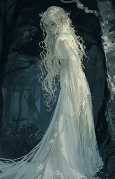 White Hair Art, White Fairy, White Hair Elf, Prince Character Design, Elf White Hair, Winter Fey, White Haired Witch, White Hair Goddess Art, White Hair Sorceress Art