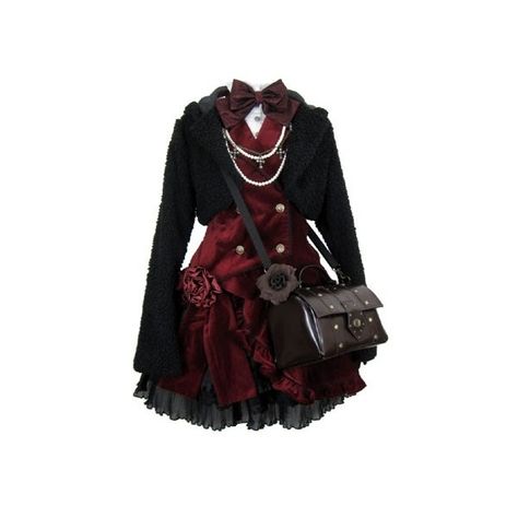 Lolita Outfit, Burgundy Jacket, Fringe Scarf, Japanese Street Fashion, Mori Girl, Gothic Outfits, Dieselpunk, Neck Ruffle, Harajuku Fashion