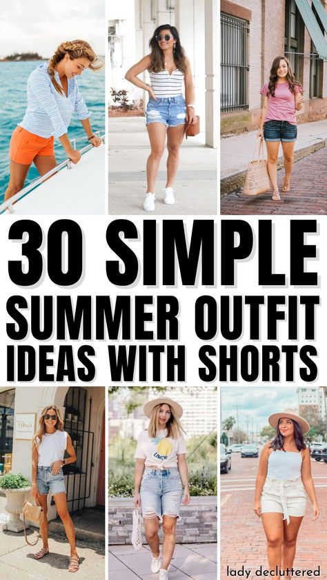 30 Simple Summer Outfit Ideas with Shorts City Sightseeing Outfit Summer, Easy Beach Outfits Casual Summer, Vacation Outfits Casual Simple, Shorts Outfits For Beach, Casual Beach Vacation Outfits Jean Shorts, Tshirts And Shorts Outfit Summer, Vacation Shorts Outfit, Cute Summer Jean Shorts Outfits, Ladies Shorts Outfits