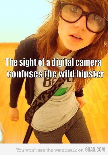 every hipster knows a 35mm camera is the coolest underground way to go! Wednesday Humor, Glasses Outfit, Hipster Glasses, Clean Memes, Funny Captions, Funny Images, The Beatles, Dumb And Dumber, Make Me Smile