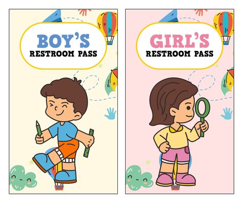 Restroom Pass, Bathroom Pass, Girl Clipart, Classroom Decor, Boy Or Girl, Clip Art