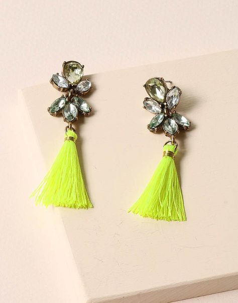 ►Dress up your outfit with a neon yellow tassel with rhinestones earring ►Post back closure ►Approximately 2.25" length Earrings Outfit Ideas, Yellow Tassel Earrings, Earrings Outfit, Interesting Facts About Yourself, Earring Post, Yellow Earrings, Your Outfit, Rhinestone Earrings, Neon Yellow