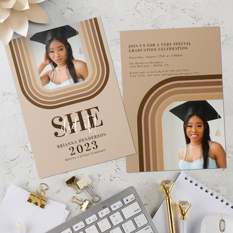 Brown Graduation Party, Graduation Party Guest Book, Graduation Party Themes, Add Pictures, College Graduation Pictures, Graduation Invitations Template, Graduation Party Invitation, Graduation Invitation, The Graduate