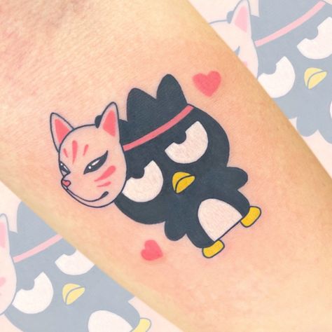 Badtz Maru Tattoo, Tattoos Red Ink, Hello Kitty Tattoo, Kitty Tattoos, Kitty Tattoo, Goth Tattoo, Hello Kitty Tattoos, Japanese Mask, Beach Icon