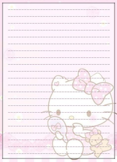 Hello Kitty Stationary Free Printable, Hello Kitty Notes, Paper Hello Kitty, Hello Kitty Paper, Kawaii Printables, Hello Kitty School, Printable Lined Paper, Hello Kitty Printables, Writing Paper Printable Stationery